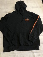 Realtree Hoodie Mens Large Black Pullover Fleece Sweatshirt Orange Logo Hunting