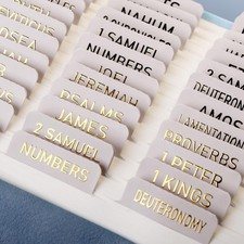 Laminated Bible Tabs with Book Summaries - Gold Foil Embossed, Neutral Cream