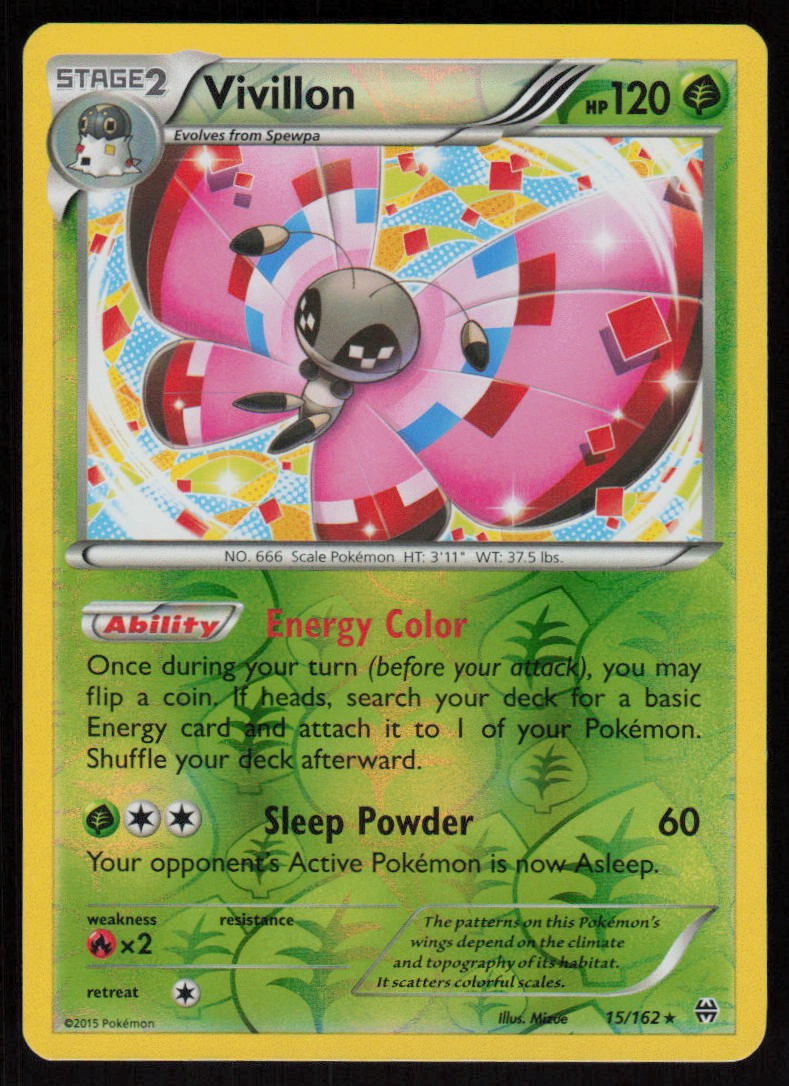 Vivillon 15/162 Reverse Holo: XY - BREAKthrough Pokemon TCG Near Mint