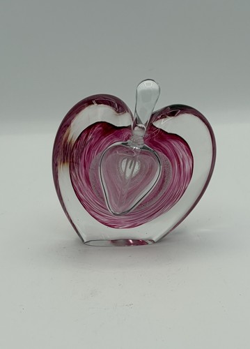 Pink Swirl Slanted Heart Abstract Art Glass Perfume Bottle Stopper 4.5" Taiwan