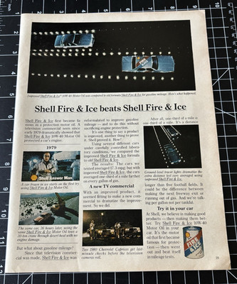Vtg Print Ad 1980 Shell Fire & Ice 10W-40 Motor Oil Chevy-Man Cave-Garage-Decor