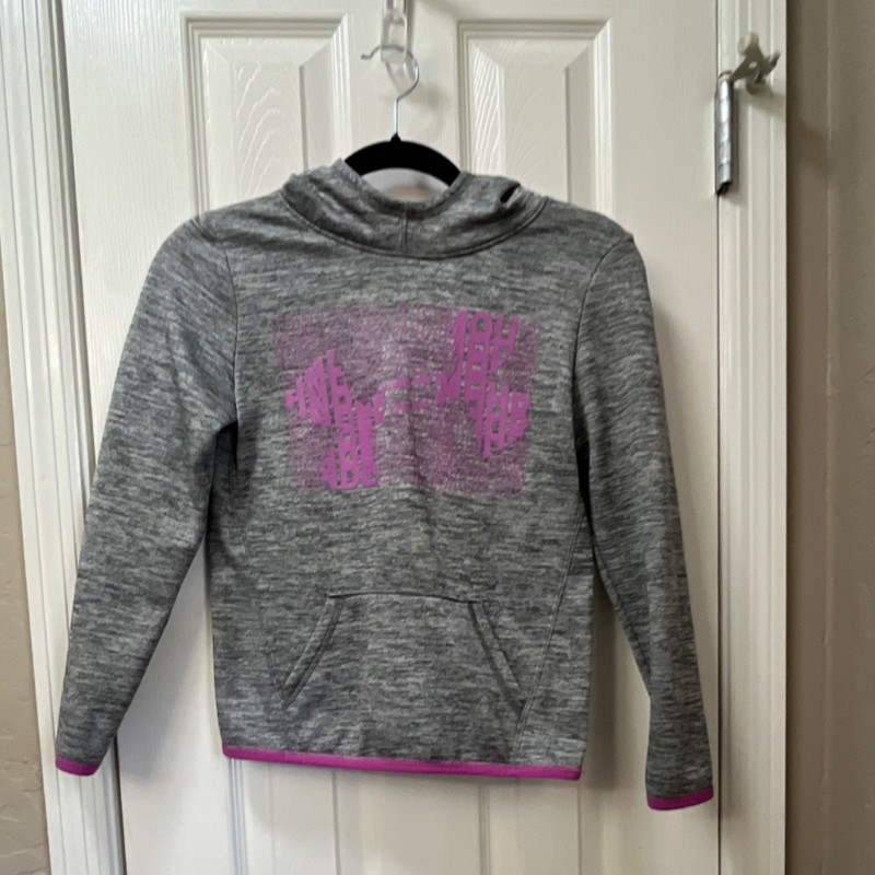 Under Armour ColdGear Girls Pullover Hoodie M Gray Pink Fleece Long Sleeve