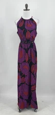 Trina Turk Purple Floral Halter Belted Sleeveless Long Maxi Dress Sz 12
