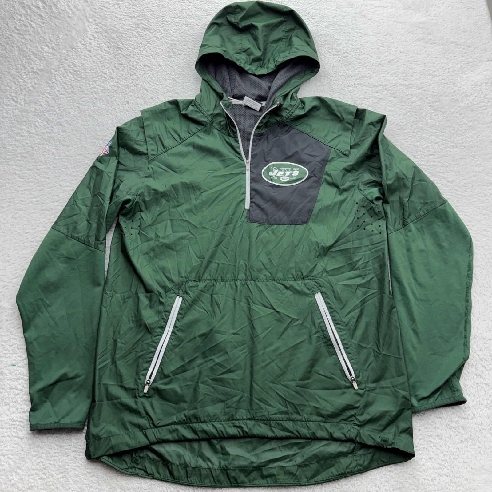 Nike NFL New York Jets Mens Half Zip Windbreaker Jacket Green Medium Hooded