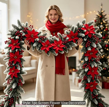 artificial christmas poinsettia garland 73.2 in red green white door decor