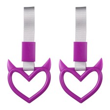 2 Pcs Heart-Shaped Car Handle Straps Rear Bumper Warning Ring Purple/White