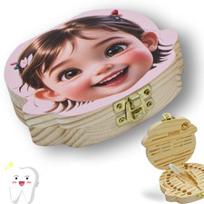 Baby Tooth Fairy Box Keepsake-Box - Girl Personalized Wooden First Teeth Holder,