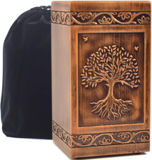 Handmade Wooden Engraved Urn for Human Ashes 250Lbs Adult Male Female Satin Bag