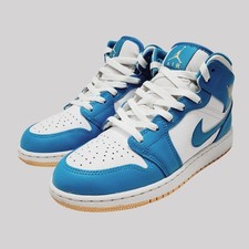 Nike Air Jordan 1 Mid GS White Blue Leather Sneakers Youth 6Y DQ8423-400