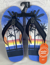 Wonder Nation Palm Tree Design Flip Flops Unisex Boys Girls Blue Size 4/5 NEW