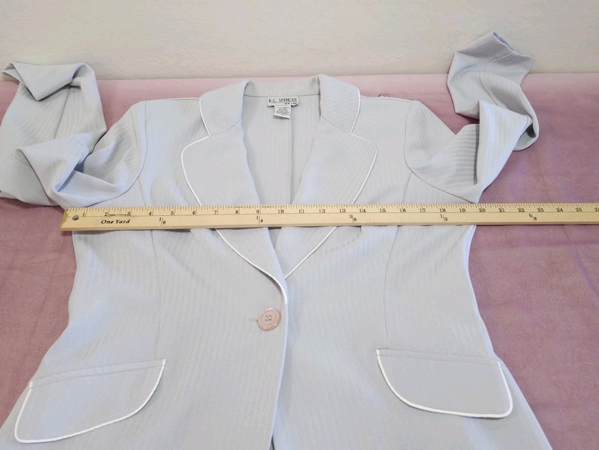 VTG KC Spencer 2pc Suit SET Pleated Skirt & Jacket 10 Medium Lt Gray Pinstriped