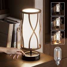 Dimmer Table Lamp Touch Control Desk Lamp Fabric Shade USB for Bedroom LED Light