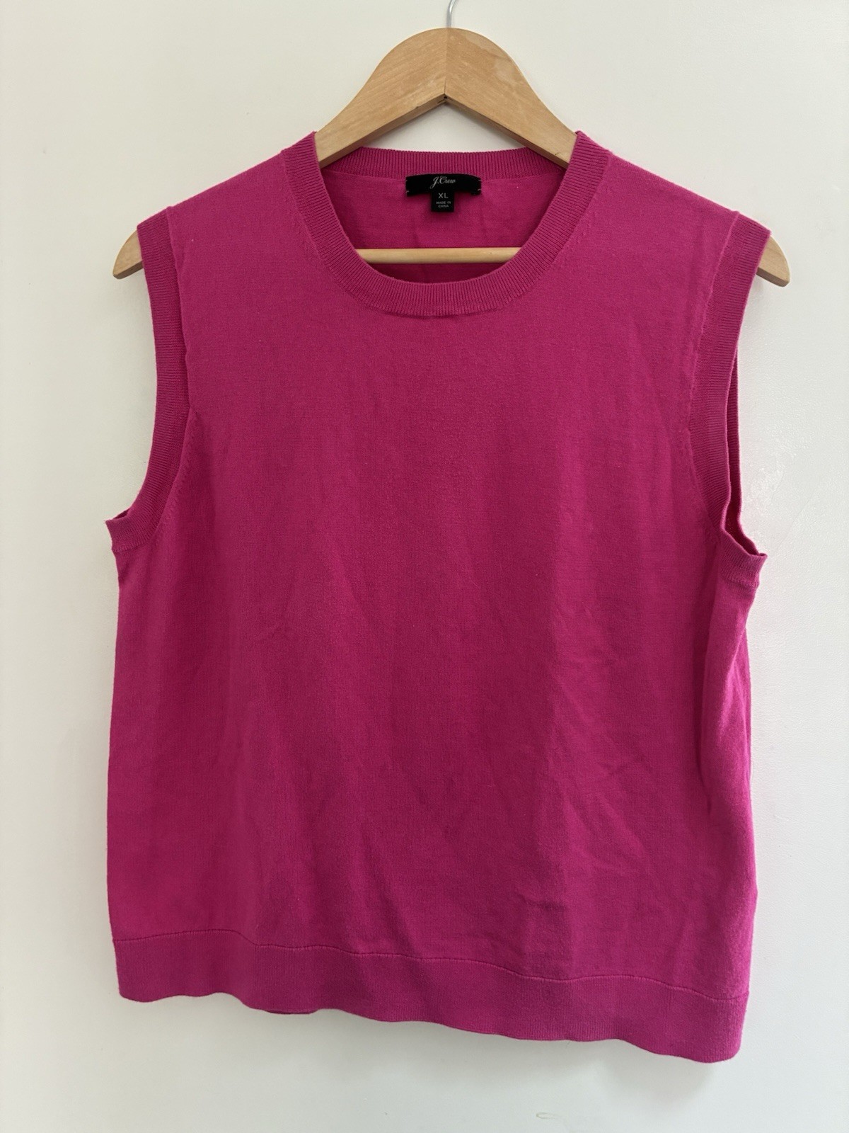 J. Crew Women's Solid Pink Sheer 100% Cotton Rib-Knit Crewneck Sleeveless Top XL