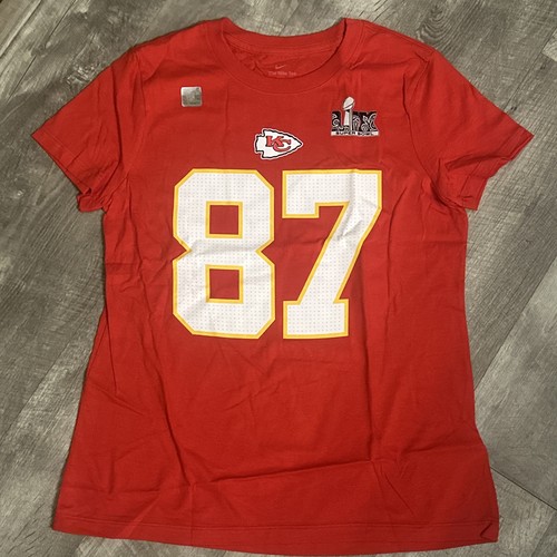 Kansas City Chiefs SuperBowl LIX Kelce #87 Tshirt Jersey Nike Womens Medium-NWT