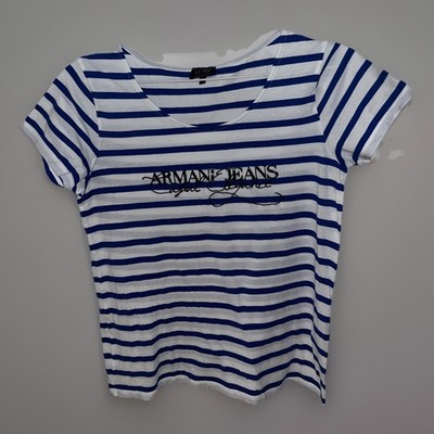 AJ Armani Jeans Damen T-Shirt Weiß Blau Gr. 42 Baumwolle
