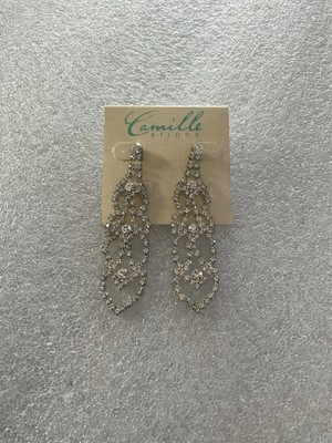 Camille Bijoux Silver Rhinestone Dangle Earrings