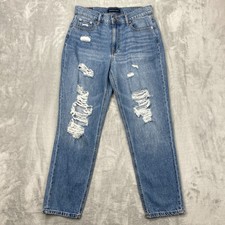 Aeropostale Mom Jeans Womens 6 Blue Denim Distressed Double Stitch 5-Pocket