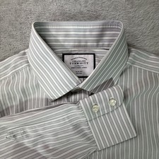 Charles Tyrwhitt Dress Shirt Mens 15 32/33 Gray Stripe Slim Fit Non Iron LS
