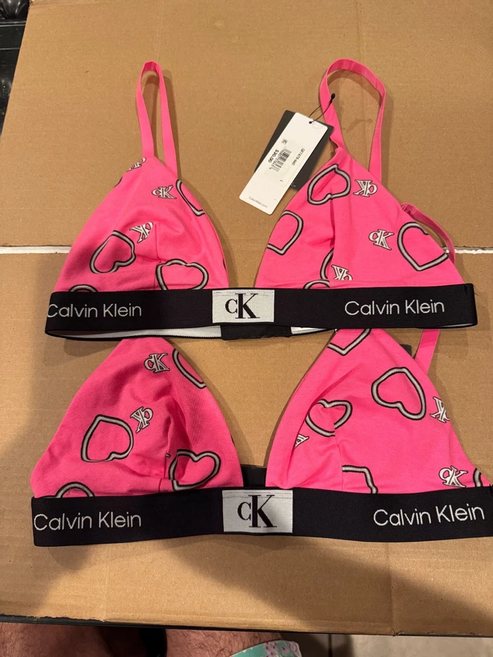 DOS (2) de Calvin Klein 1996 V-Day algodón elástico sin forro triángulo bralette nuevo con etiquetas Foto 3 de 4