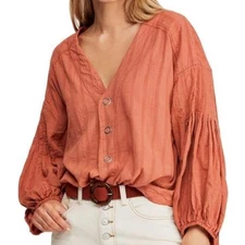 We the Free People Feel it Still Blouse - noble adobe orange- snap-front, v-neck