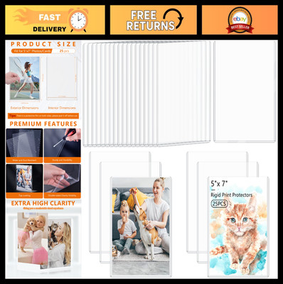 25PCS 5''x7'' Rigid Clear Page Protectors - Waterproof Hard Plastic Sleeves for Ph