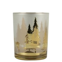 INNA-Glas Teelichthalter Nicoleta, Weiß-Matt-Gold-GläNzend, 12,5Cm, Ø10Cm