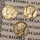 VINTAGE US COINS - Lot Of 3 90% Silver Mercury Dimes 1941 PDS Full Set