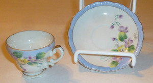 VTG Hal-Sey Fifth Ave Porcelain Footed Tea Cup Saucer Japan Hand Painted blue