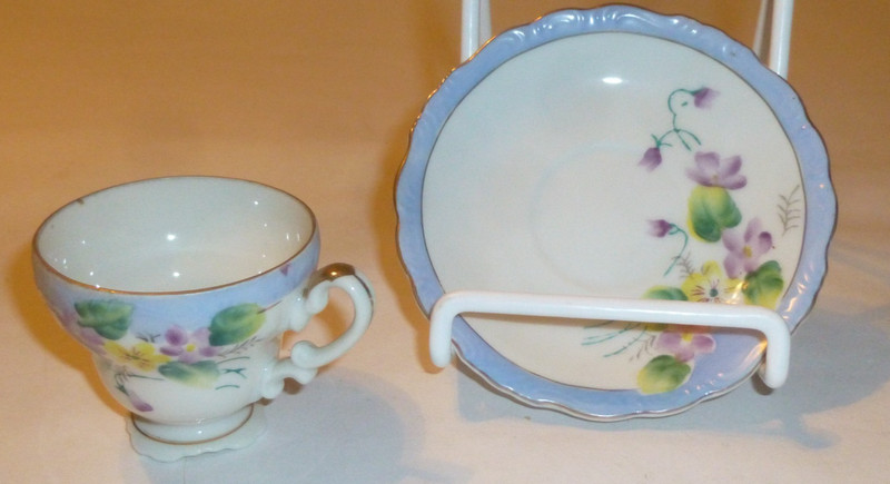 VTG Hal-Sey Fifth Ave Porcelain Footed Tea Cup Saucer Japan Hand Painted blue