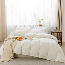 Beige Duvet Cover Queen Size - Soft Brushed Microfiber, 3 Pieces, 1 Duvet Cov...