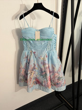 2026 summer color flower-and-bird print beaded tube top sling dress fluffy skirt