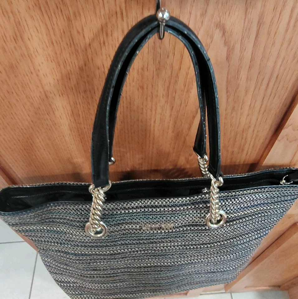 Bolso de Mano Calvin Klein Multicolor Rafia Tamaño Mediano Imitación Cadena Dorada B46 Foto 4 de 4