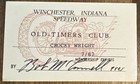 1987 Winchester IN Racing Club Membership Card, Writer/Historian Crocky Wright