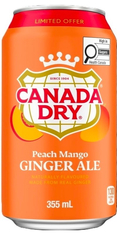12 Cans of Canada Dry Peach Mango Ginger Ale Soft Drink 12 fl oz Each