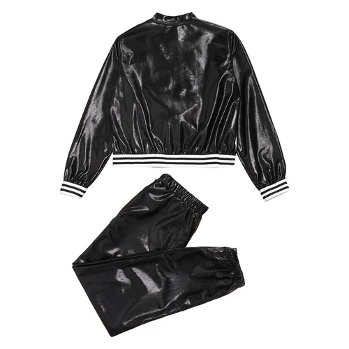 Kids Jazz Hip Hop Dance Costumes Boys Girls Shiny Metallic Jacket and Sweatpants - Picture 41 of 136