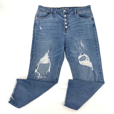 Wild Fable High Rise Straight Ankle Jeans Exposed Button Fly Size 16 Distressed 