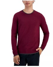 Alfani Men's Contrast Edge Crewneck Sweater Maroon Banner Red XXL