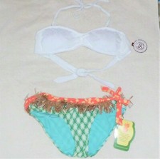 NEW Aloha Hawaii Swimsuit Bikini sz L Bottom/XL Top NWT Grass Skirt Bandeau Lace