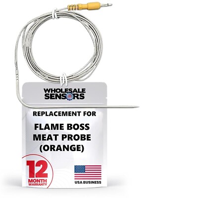 Flame Boss Replacement High Temperature Meat Probe with Straight Plug (Orange)