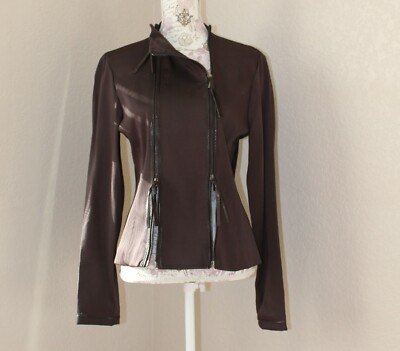 Sharagano Two Front Zippers Brown Jacket Size M