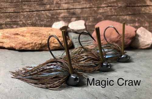 3 Custom Magic Craw Weedless Bass Fishing Brush Grass Flipping & Football Jigs - Picture 2 of 7