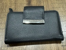 Tahari Bifold Wallet Black Pebble Leather Snap Closure 3.75”x6.25” Clean EUC!