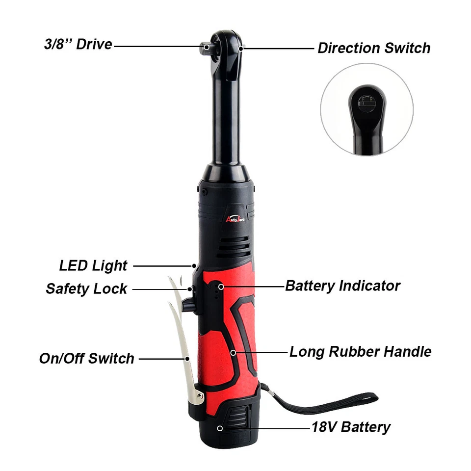 2 batteries 3/8" Long Neck Ratchet Wrench, 60Ft-lbs Extended Cordless Ratchet - Image 2 of 4