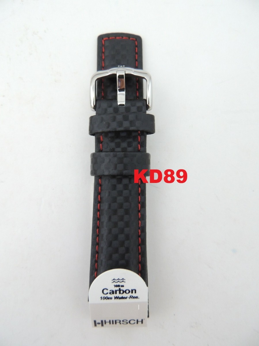 Genuine Hirsch CARBONE Strap Band 24mm BLACK RED Water resistant