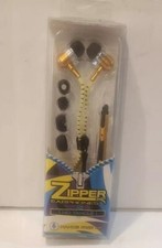 Zipper Earphones No Tangle Hands Free Mic Volume Control Earbuds Gold New