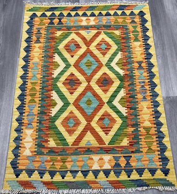 Vintage Kelim Traditionell Handgefertigt Orientalisch Wolle Kelim 4ftx3ft 123cmx87cm