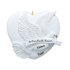 PERSONALIZED White Heart with Dove - Memorial Christmas Ornament Keepsake