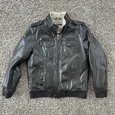 Levi's Men's Sherpa Lined Faux Leather Aviator Bomber Stand collar Dark Brown M