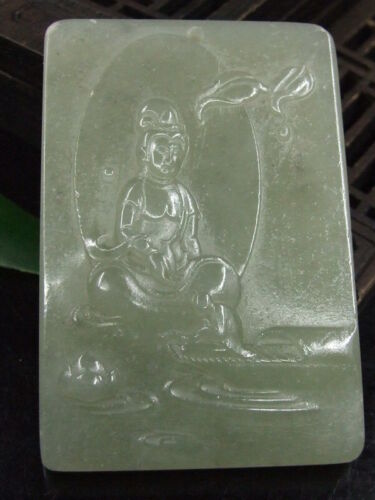  Chinese Antique Celadon Nephrite Hetian-OLD Jade STATUE pendants GUANYIN - Picture 1 of 5