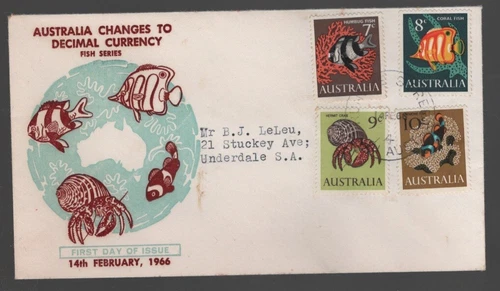 1966 Australia Decimal Currency FISH Set of 4 on PARADE FDC - SEE TEXT